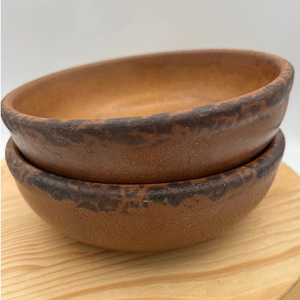 Vintage McCoy Pottery 1413 Brown Speckled Drip Rim Bowls Set 2 USA Canyon Mesa